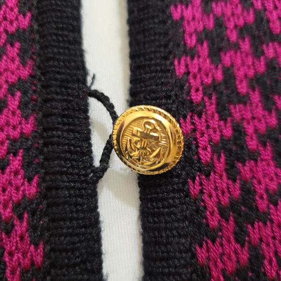 Vintage Mario Forte Fuchsia Black Houndstooth Button-down Cardigan Sweater, Med - Picture 3 of 9